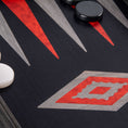 Load image into Gallery viewer, Handmade Black Oak with Silver Stripes Inlaid Backgammon with Red Burl - Grey points with Side racks