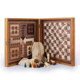 Load image into Gallery viewer, Chess-Backgammon-Ludo-Snakes - Classic Style design in Walnut replica wooden case