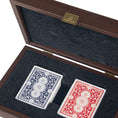 Load image into Gallery viewer, MANOPOULOS Plastic coated playing cards in Brown Leather Ostrich tote wooden case 24x17cm