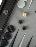 تحميل الصورة إلى عارض المعرض، Handmade Trilogy of Grey Inlaid Leatherette Backgammon with Sideracks 48x30cm