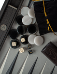 تحميل الصورة إلى عارض المعرض، Handmade Trilogy of Grey Inlaid Leatherette Backgammon with Sideracks 48x30cm