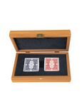 Load image into Gallery viewer, Plastic coated playing cards in Walnut Colour wooden case 24x17cm