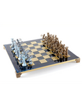 تحميل الصورة إلى عارض المعرض، Archers Metal Chess set with Bronze - Blue Chessmen - 44cm Chessboard in Blue