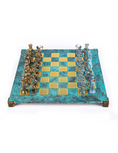 Load image into Gallery viewer, Archers Metal Chess set with Bronze - Blue Chessmen - 44cm Chessboard in Antique Turquoise Patina