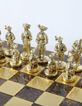Load image into Gallery viewer, Medieval Knights Metal Chess set with Gold - Silver Chessmen - 44cm Chessboardn in Brown