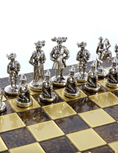Load image into Gallery viewer, Medieval Knights Metal Chess set with Gold - Silver Chessmen - 44cm Chessboardn in Brown