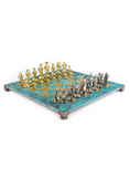 Load image into Gallery viewer, Medieval Knights Metal Chess set with Gold - Silver Chessmen - 44cm Chessboardn in Antique Turquoise