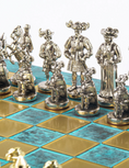 Load image into Gallery viewer, Medieval Knights Metal Chess set with Gold - Silver Chessmen - 44cm Chessboardn in Antique Turquoise