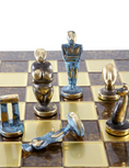 Load image into Gallery viewer, Cycladic Art Metal Chess set with Bronze - ?lue Chessmen from Solid Brass - 44cm Chessboard in Brown