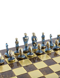 Load image into Gallery viewer, MANOPOULOS Cycladic Art Metal Chess set with Bronze - ?lue Chessmen from Solid Brass - 44cm Chessboard in Brown