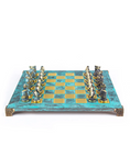 Load image into Gallery viewer, MANOPOULOS Cycladic Art Metal Chess set with Bronze - ?lue Chessmen from Solid Brass - 44cm Chessboard in Antiq