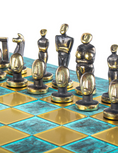 Load image into Gallery viewer, MANOPOULOS Cycladic Art Metal Chess set with Bronze - ?lue Chessmen from Solid Brass - 44cm Chessboard in Antiq