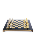 Load image into Gallery viewer, Classic Metal Staunton Chess set with Gold - Silver Chessmen - 44cm Chessboard in Blue