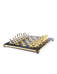 Load image into Gallery viewer, Classic Metal Staunton Chess set with Gold - Silver Chessmen - 44cm Chessboard in Blue