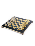 Load image into Gallery viewer, MANOPOULOS Classic Metal Staunton Chess set with Gold - Silver Chessmen - 44cm Chessboard in Blue