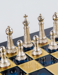 Load image into Gallery viewer, MANOPOULOS Classic Metal Staunton Chess set with Gold - Silver Chessmen - 44cm Chessboard in Blue