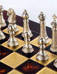 Load image into Gallery viewer, Classic Metal Staunton Chess set with Gold - Silver Chessmen - 44cm Chessboard in Red