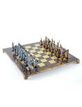 Load image into Gallery viewer, Greek Mythology Metal Chess set with Bronze - Blue Chessmen - 36cm Chessboard in Brown