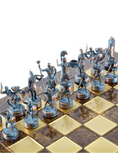 Load image into Gallery viewer, MANOPOULOS Greek Mythology Metal Chess set with Bronze - Blue Chessmen - 36cm Chessboard in Brown