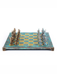 Load image into Gallery viewer, MANOPOULOS Greek Mythology Metal Chess set with Bronze - Blue Chessmen - 36cm Chessboard in Antique Turquoise P