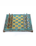 Load image into Gallery viewer, MANOPOULOS Greek Mythology Metal Chess set with Bronze - Blue Chessmen - 36cm Chessboard in Antique Turquoise P