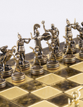 Load image into Gallery viewer, Greek Mythology Metal Chess set with Bronze - Gold Chessmen - 36cm Chessboard in Brown