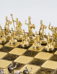 Load image into Gallery viewer, Greek Mythology Metal Chess set with Bronze - Gold Chessmen - 36cm Chessboard in Brown