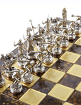 Load image into Gallery viewer, MANOPOULOS Discus Thrower Metal Chess set with Gold - Silver Chessmen - 36cm Chessboard in Brown