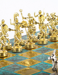Load image into Gallery viewer, Discus Thrower Metal Chess set with Gold - Silver Chessmen - 36cm Chessboard in Antique Turquoise pa