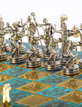 Load image into Gallery viewer, Discus Thrower Metal Chess set with Gold - Silver Chessmen - 36cm Chessboard in Antique Turquoise pa