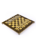 Load image into Gallery viewer, Minoan warrior Metal Chess set with Gold - Silver Chessmen - 36cm Chessboard in Brown