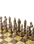 Load image into Gallery viewer, MANOPOULOS Renaissance Metal Chess set with Bronze - Gold Chessmen - 36cm Chessboard in Brown