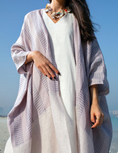 Load image into Gallery viewer, Ladies two pieces kaftan cotton Purple offwhite Free size