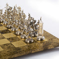 Load image into Gallery viewer, Greek Mythology Metal Chess set with Gold - Silver Chessmen - 54cm Chessboard in Brown