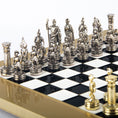 Load image into Gallery viewer, MANOPOULOS Greek Roman Period Metal Chess Set with Gold & Silver Chessmen & 28cm Chessboard in Black & White