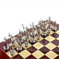 Load image into Gallery viewer, MANOPOULOS Greek Mythology Metal Chess Set with Gold & Silver Chessmen & 36cm Chessboard in Red