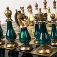 Load image into Gallery viewer, MANOPOULOS Metal Chess Set with Pearl/Metal Chessmen & 44cm Chessboard in Green