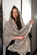 Load image into Gallery viewer, Pashmina Jaal Allover Dark Beige with Blue Embroidery