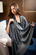 Load image into Gallery viewer, Pashmina Jaal Allover Dark Grey with white Embroidery