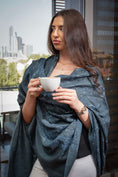 Load image into Gallery viewer, Pashmina Jaal Allover Dark Grey with white Embroidery