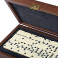 Load image into Gallery viewer, MANOPOULOS Dominoes 5,2x2,7x1cm in wooden case with California Walnut burl 24x17cm