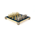 Load image into Gallery viewer, Byzantine Metal Chess set with Gold - Silver Chessmen - 20cm Chessboard in BLUE
