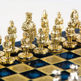Load image into Gallery viewer, Byzantine Metal Chess set with Gold - Silver Chessmen - 20cm Chessboard in BLUE