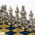 Load image into Gallery viewer, Byzantine Metal Chess set with Gold - Silver Chessmen - 20cm Chessboard in BLUE