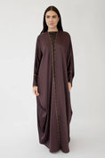 Load image into Gallery viewer, Briolette abaya Beaded Burgundy Silk Crepe-58

