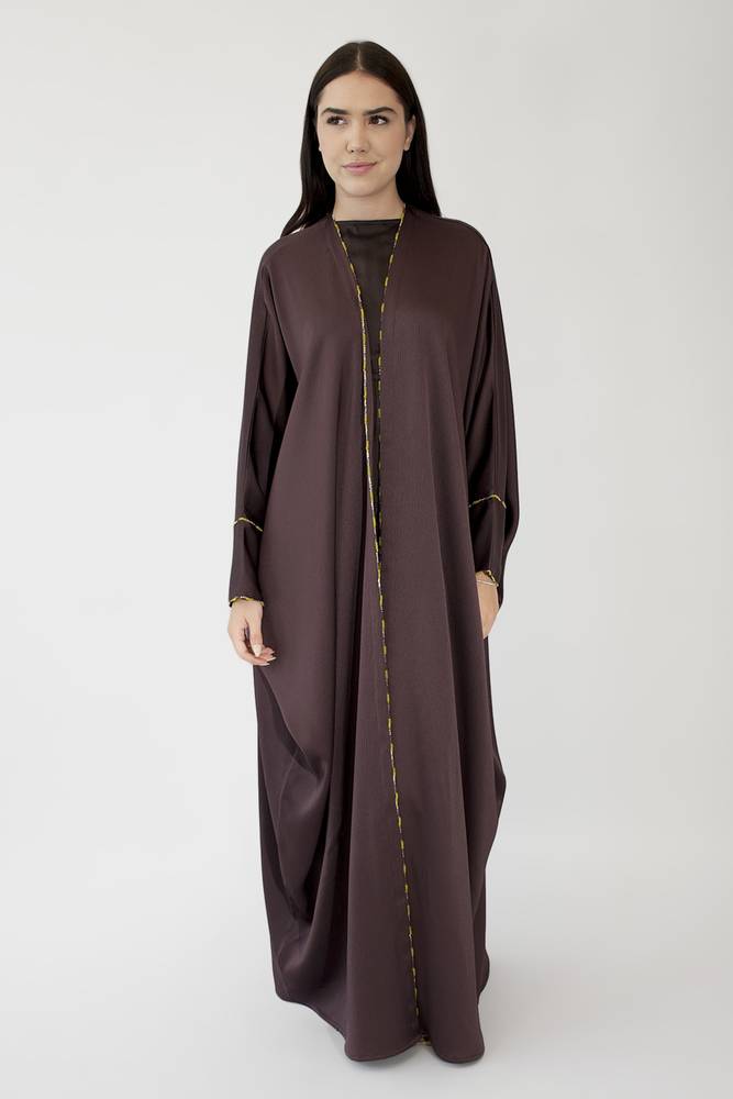 Briolette abaya Beaded Burgundy Silk Crepe-58