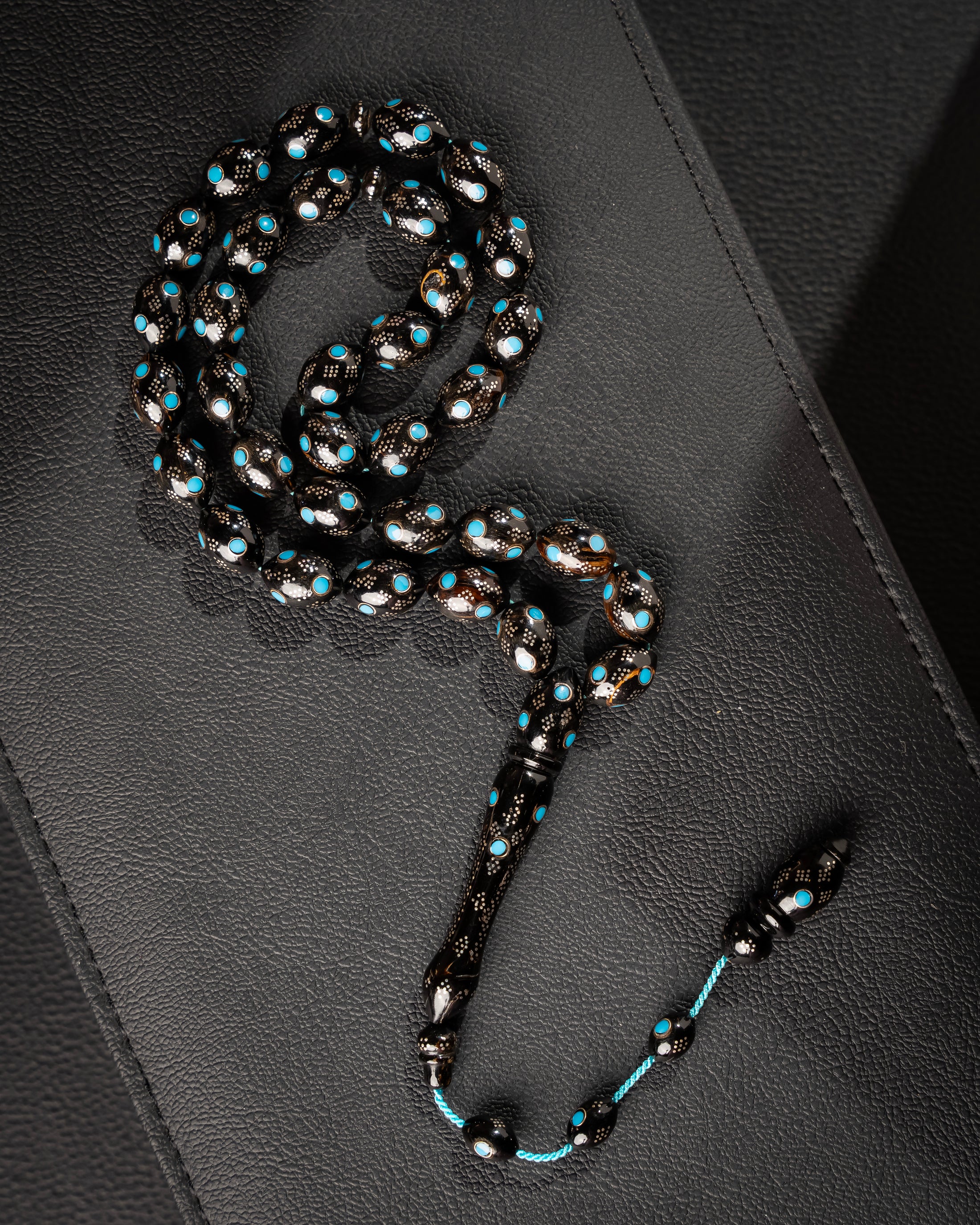 Black coral (Murjan) Subha inlaid with silver, elegant and luxurious design.