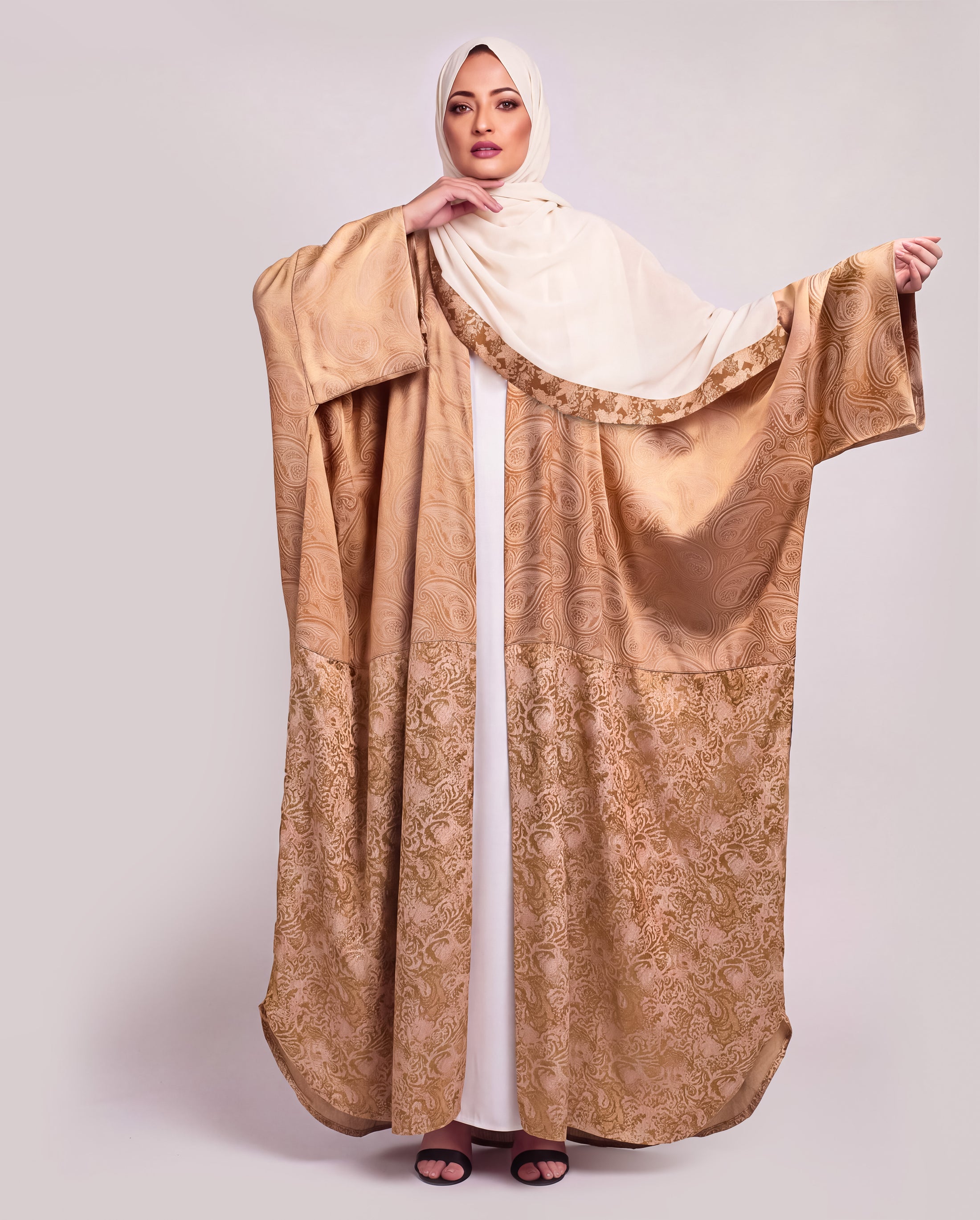 Summer Abaya Yellow Damask design