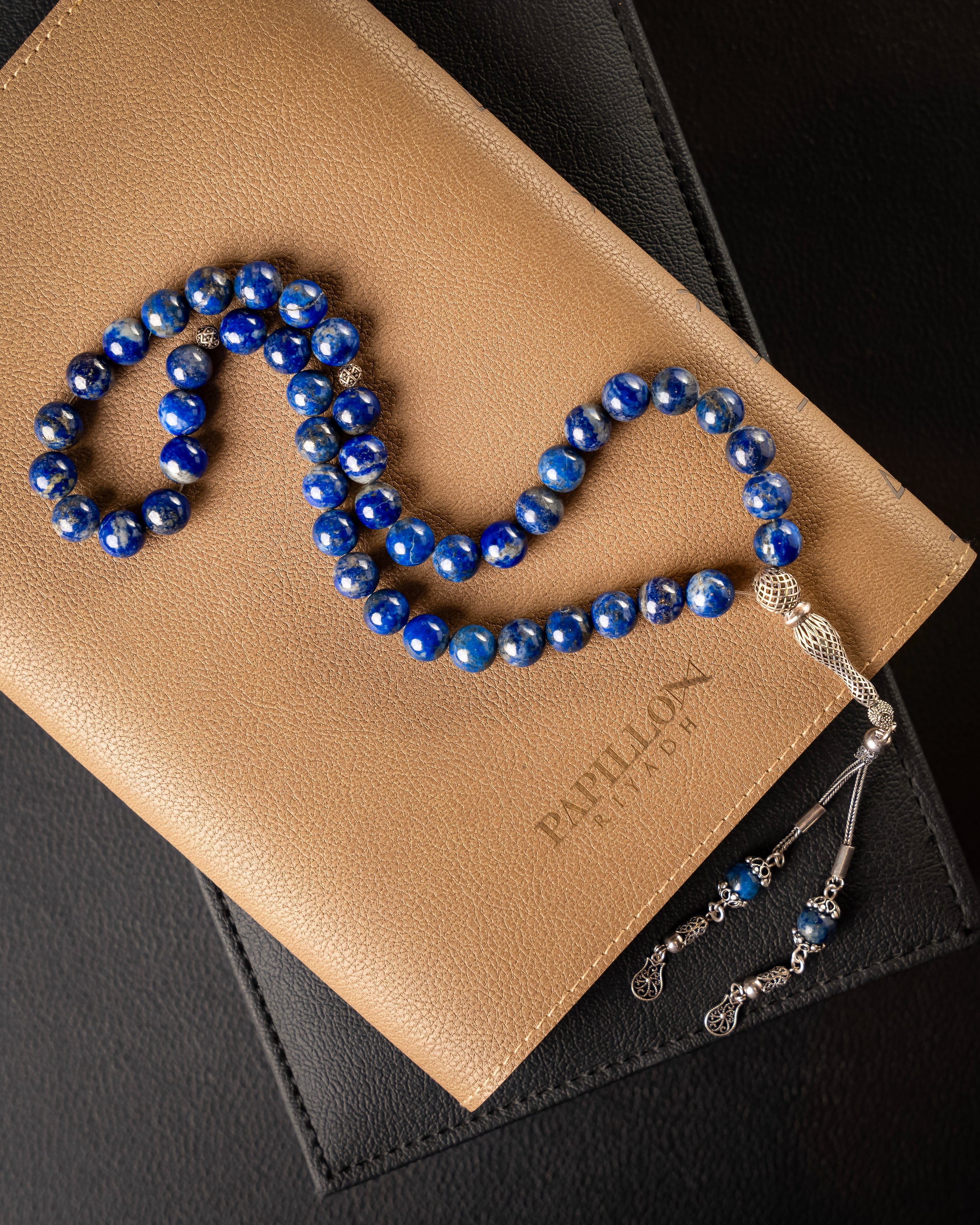 Lapis lazuli stone Subha with silver accents