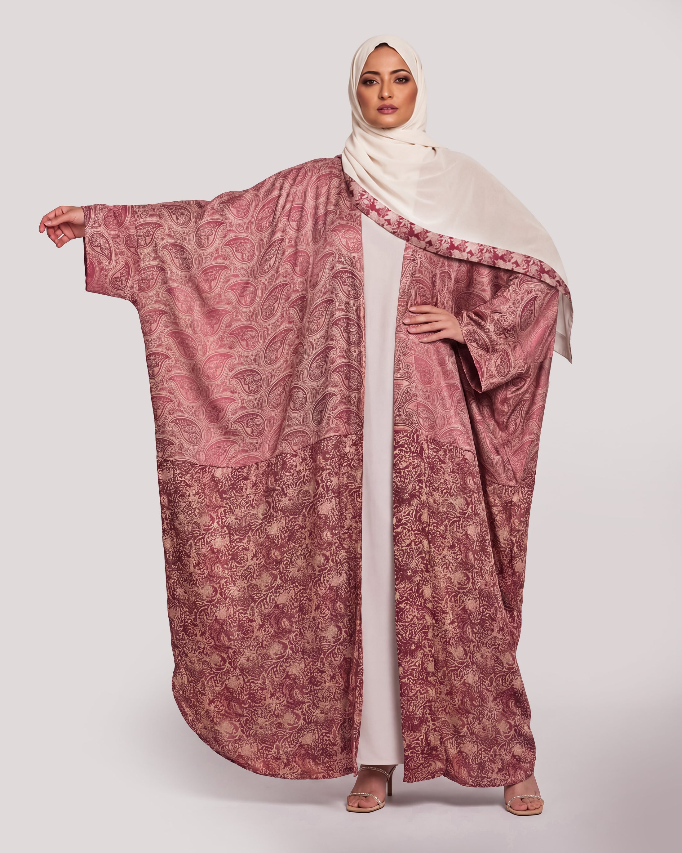Summer Abaya Red Damask design